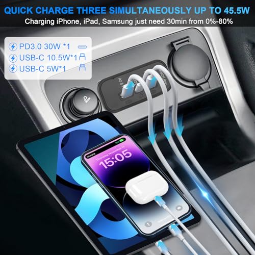 3 puertos 12V RV USB Outlet 45.5W, Gibbab PD3.0 Tipo-C Carga