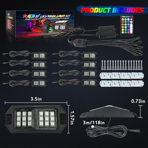 8 vainas RGB Rock Lights para camiones, aplicación de color