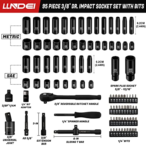 LLNDEI Juego de llaves de impacto de 3/8", SAE estándar (5/1