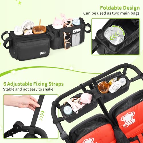ZZM Organizador doble para cochecito con 2 bolsillos refrige