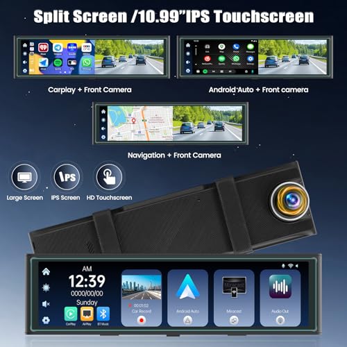 Cámara de tablero de espejo 4K con Carplay y Android Auto, c