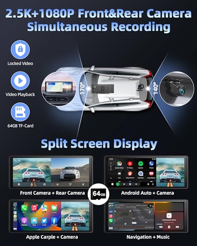 【Lente abatible】 Pantalla inalámbrica CarPlay de 10.26 pulga