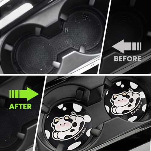 2PCS Cow Car Cup Holder Coaster, Universal Cute Cattle Non-S