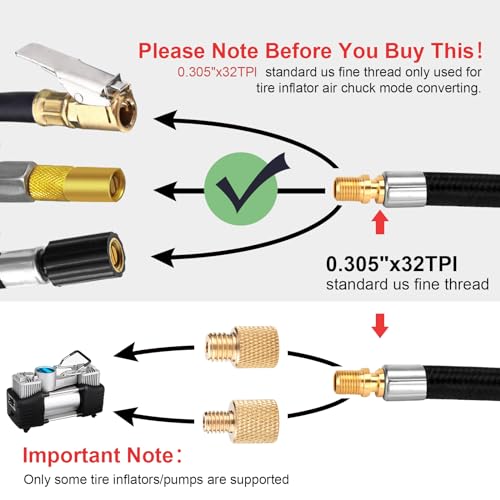 Adaptador de manguera de inflador de neumáticos alargado mej