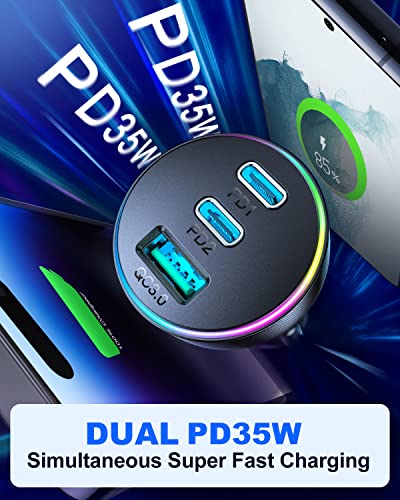 JOYROOM Cargador de coche USB C de 70 W, doble PD35W y QC3.0