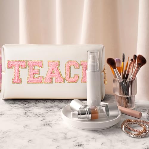 CY2SIDE Bolsa de maquillaje con parche de letras coloridas,