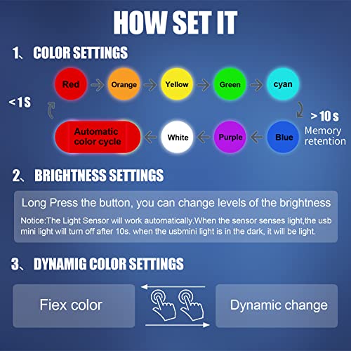 UYYE Mini luz LED de brillo ajustable de 8 colores, accesori