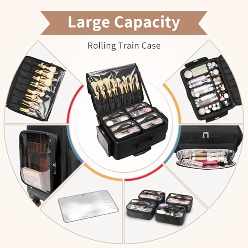 Estuche de maquillaje grande con ruedas, Negro -, Estuche de