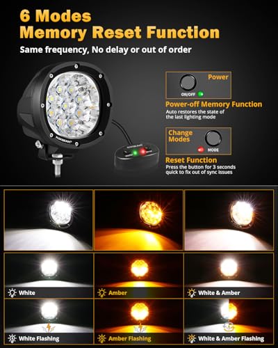 Auxbeam 6 modos de luces LED redondas de color ámbar blanco,
