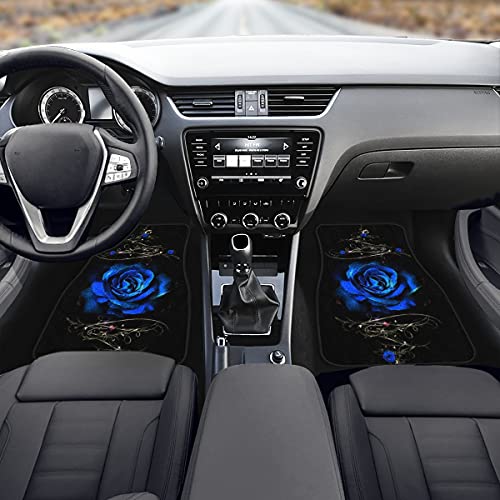 Biyejit Alfombrillas de coche con diseño de rosas azules, al