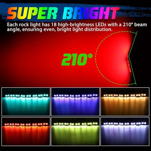 8 vainas RGB Rock Lights para camiones, aplicación de color
