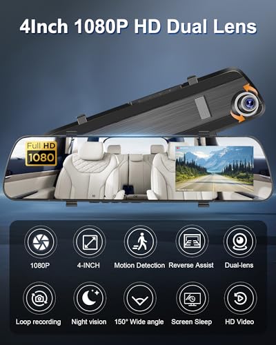 Podofo Cámara de tablero de espejo para automóviles, espejo