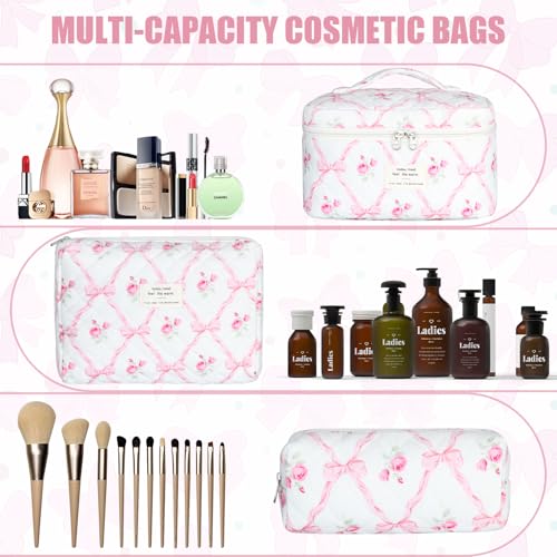 Juego de bolsas de maquillaje acolchadas, 3 bolsas grandes d