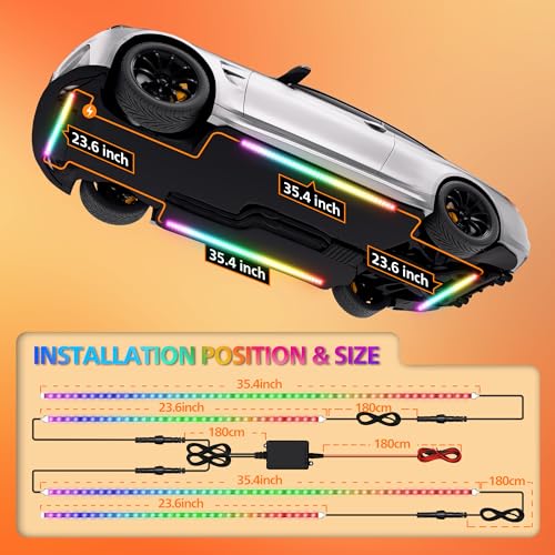 Underglow - Luces LED para autos, 180 luces LED RGBI de neón