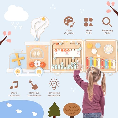 Tabla de actividades de tren de pared, juguetes sensoriales Montessori