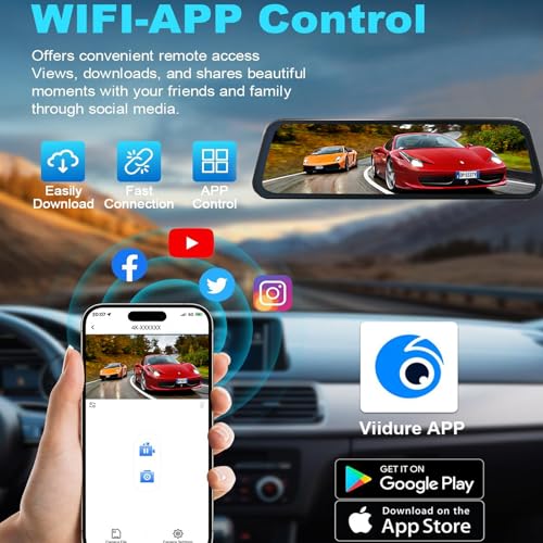 Cámara de tablero de espejo para coche Dual Dashcam 4K front