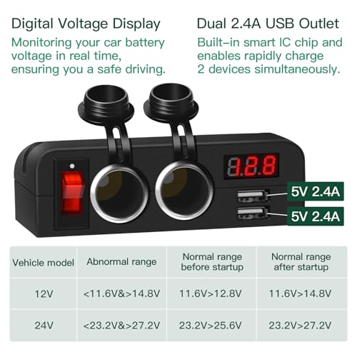 Divisor de enchufe para encendedor de cigarrillos de 192 W,