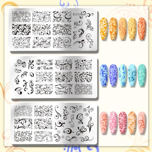 PH PandaHall 3 plantillas de arte de uñas con patrón de remo