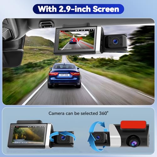 CAMECHO Cámara de tablero de 3 canales 1080P, cámara de tabl