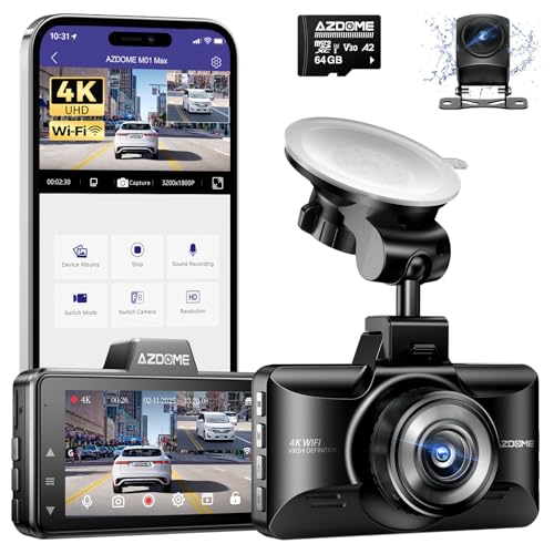 AZDOME M01 Max WiFi Dash Cam frontal y trasera, tarjeta grat