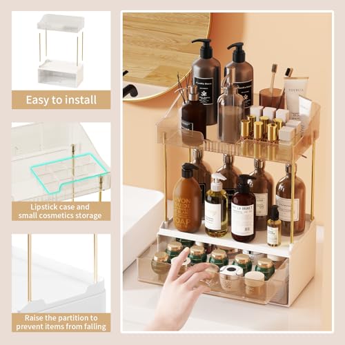 Organizador de baño de 2 niveles y 2 cajones, organizador de