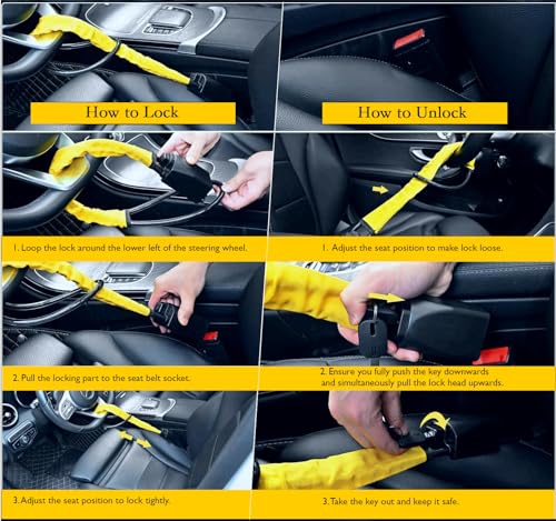Cerradura antirrobo para volante de automóvil con 3 llaves,