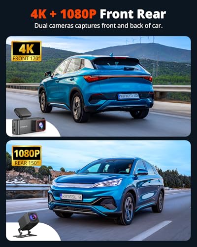 Kingslim Cámara de tablero 4K delantera y trasera con tarjet