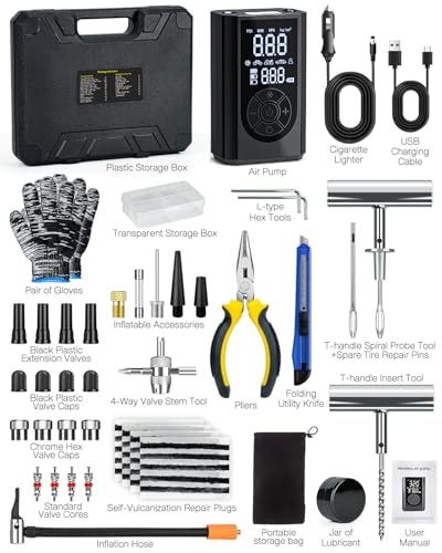 Kit de reparación de neumáticos con compresor de aire portát