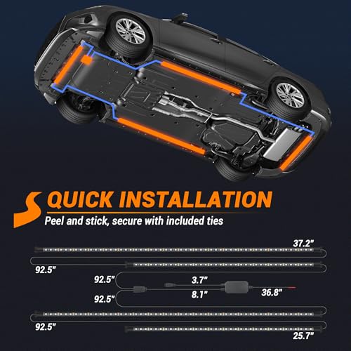 4 tiras de luces de neón para automóvil, luces LED RGB de 12
