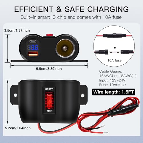 Enchufe de encendedor de cigarrillos de 12 V con interruptor