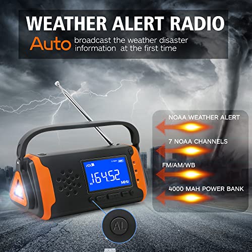 NOAA - Radio de alerta meteorológica, portátil, funciona con