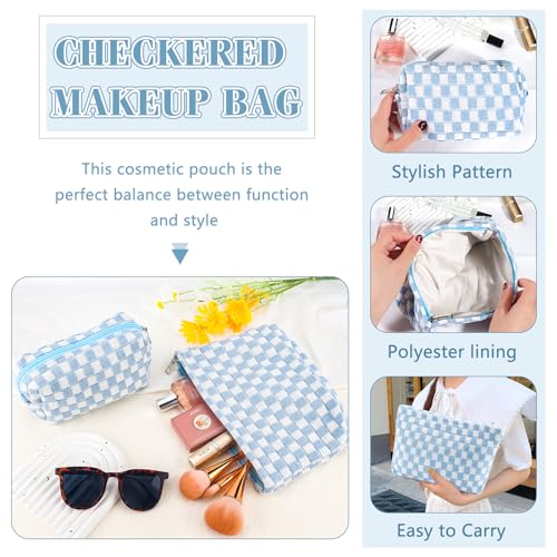 ZLFSRQ 2 bolsas de maquillaje a cuadros para mujer, juego de