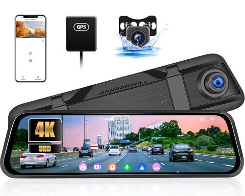 CAMECHO Cámara de tablero de espejo 4K, pantalla táctil comp