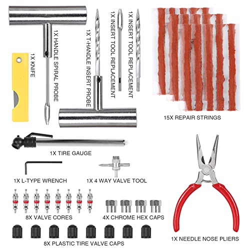 Kit de reparación de neumáticos, 46 piezas, kit de parches d