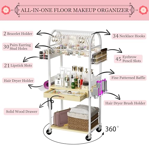 Xubialo Carrito organizador de maquillaje con cajón de mader