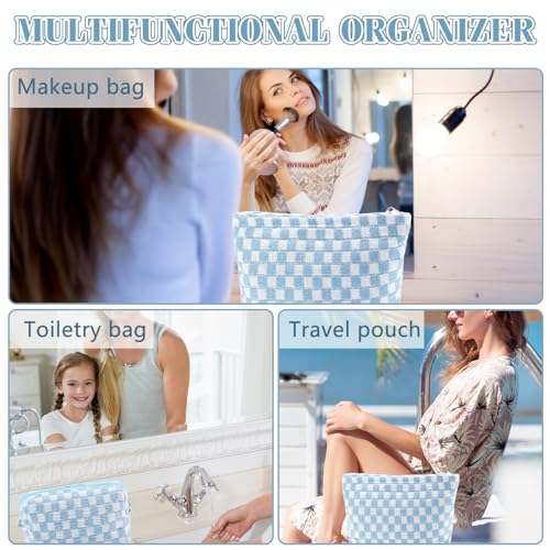 ZLFSRQ 2 bolsas de maquillaje a cuadros para mujer, juego de