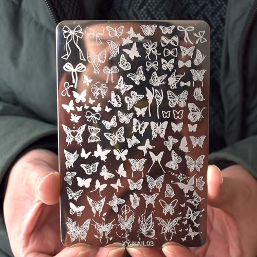 Placa de estampado de uñas, lazos de mariposa, diseño de cin