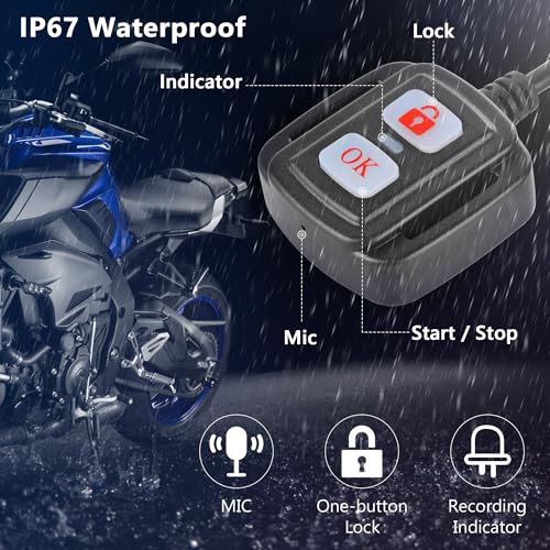 Fydun Cámara de salpicadero de motocicleta, 2 pulgadas, grab