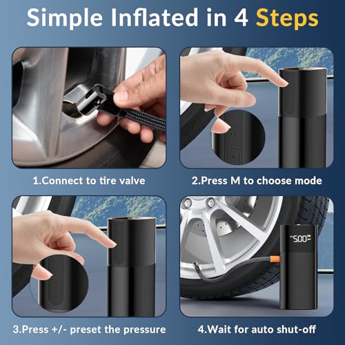 Inflador de neumáticos portátil, mini compresor de aire 2 ve