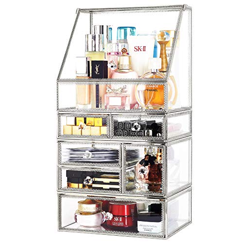 Hersoo Juego de cajones de cristal con espejo antiguo, 3 pie