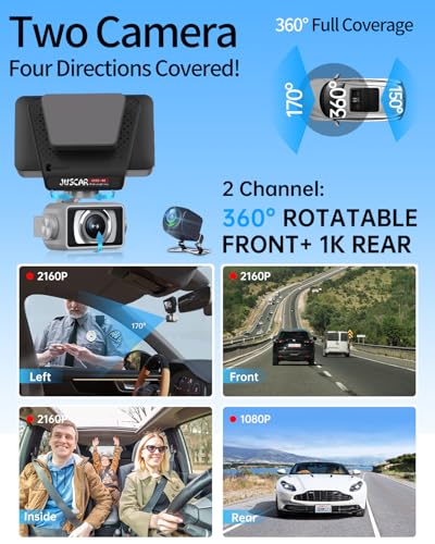 Cámara de tablero WiFi 5G frontal y trasera, UHD 4K+1080P, c