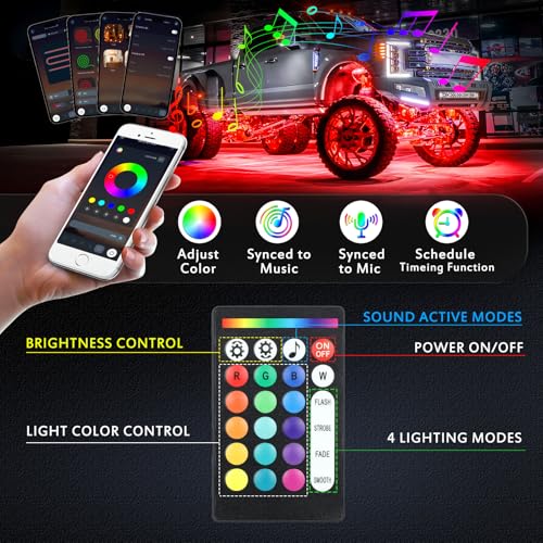8 vainas RGB Rock Lights para camiones, aplicación de color