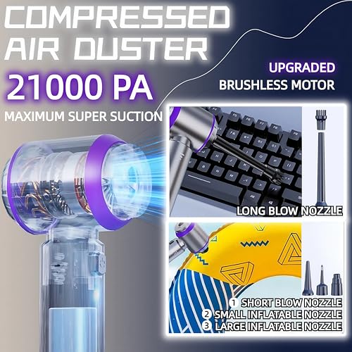Aspiradora de mano para automóvil, 21000 PA, recargable, de