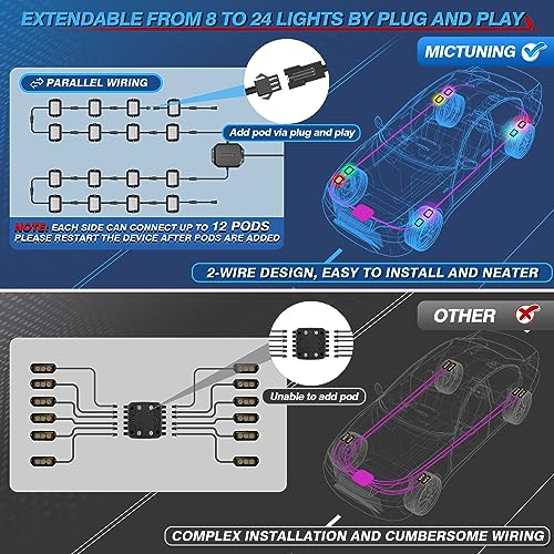 MICTUNING Y1 RGB+IC Dream Color LED Rock Lights Pod - 2 luce
