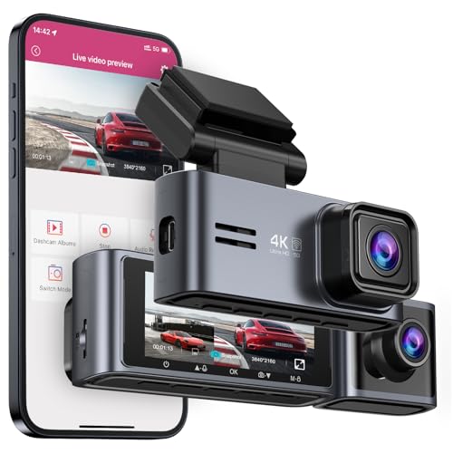 OMBAR Cámara de tablero frontal e interior, 5G WiFi GPS Dash