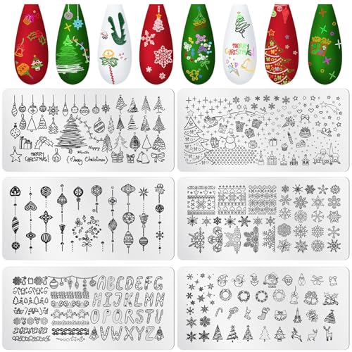 6 placas de sello de uñas navideñas - Plantillas de patrón d