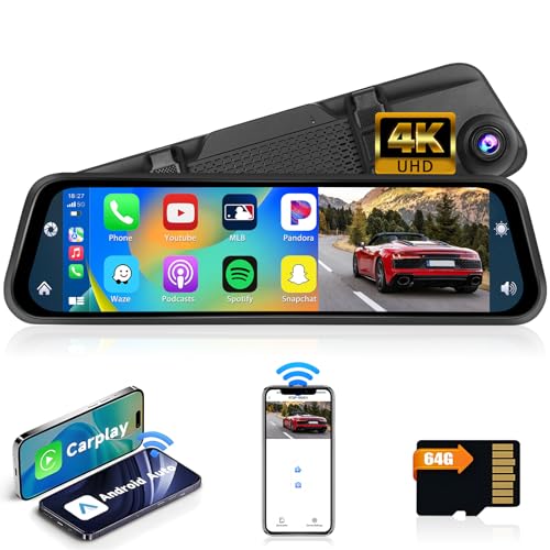 Hikity Cámara inalámbrica Carplay 4K Mirror Dash Cam, cámara