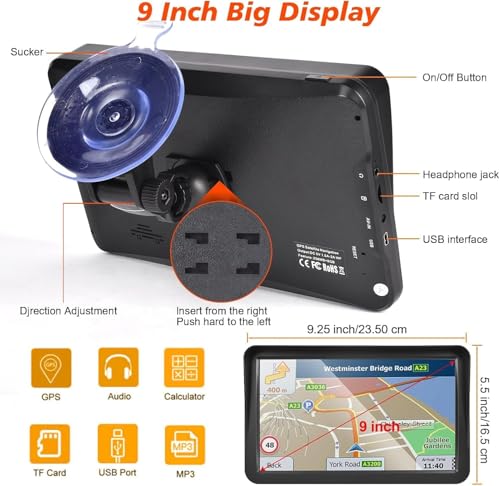 Navegador GPS para automóvil, pantalla de 9 pulgadas, guía d