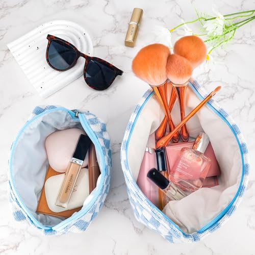 ZLFSRQ 2 bolsas de maquillaje a cuadros para mujer, juego de
