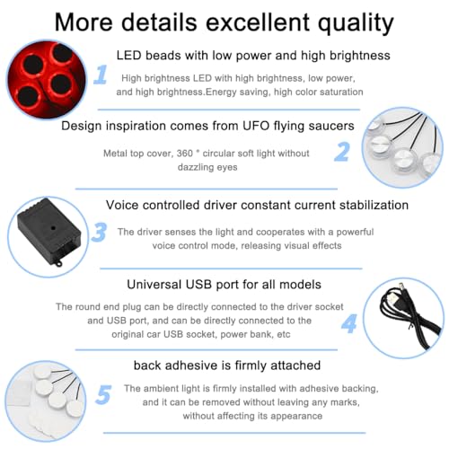 Kit de luz LED 5 en 1 para interior del automóvil, súper bri